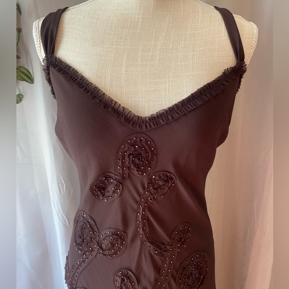 ❌SOLD❌ PER UNA BROWN BEADED MIDI DRESS SIZE 16 - Picture 3 of 9